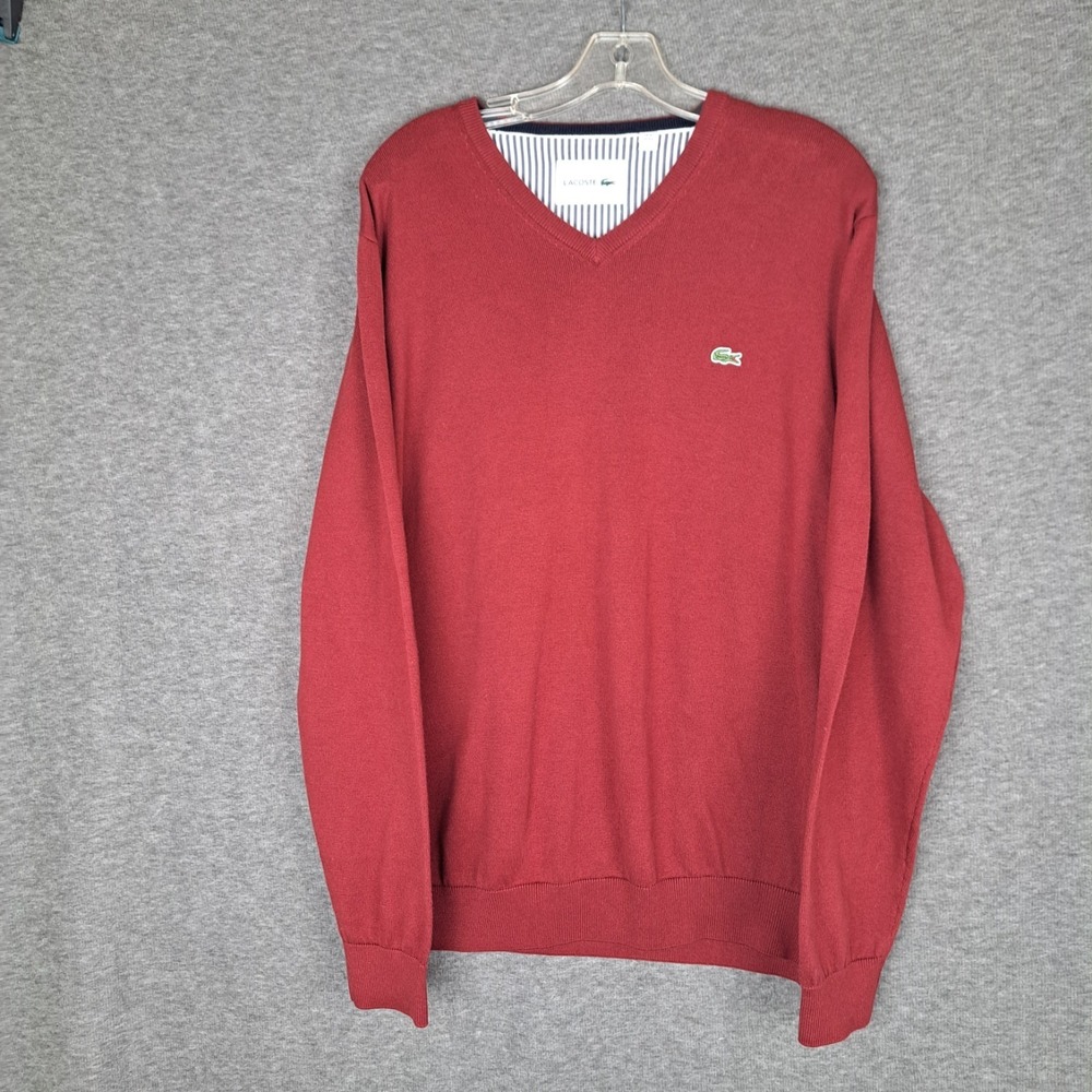 Lacoste VNeck Pullover Sweater Men 3XL Knit Long Sleeve Preppy Old Money Tennis